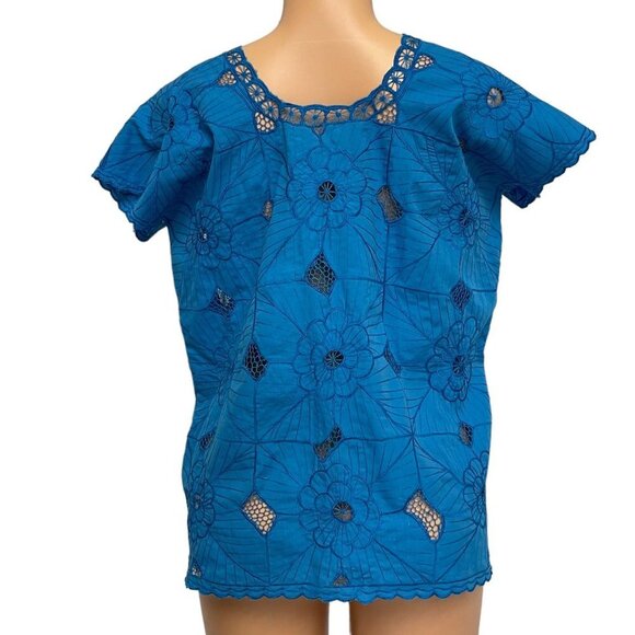 Mexican Blue Knit Embroidered Shirt Blouse Top with Camisole 2 Piece Set Size M - Picture 4 of 16